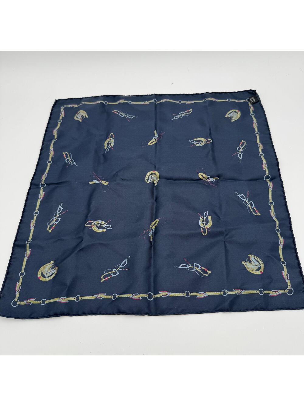 100% Silk Mens Pocket Square Equestrian Horse and Horseshoes